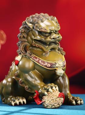 彩铜宫门狮摆件吉祥故宫狮子一对家居客厅玄关办公室桌面装饰品