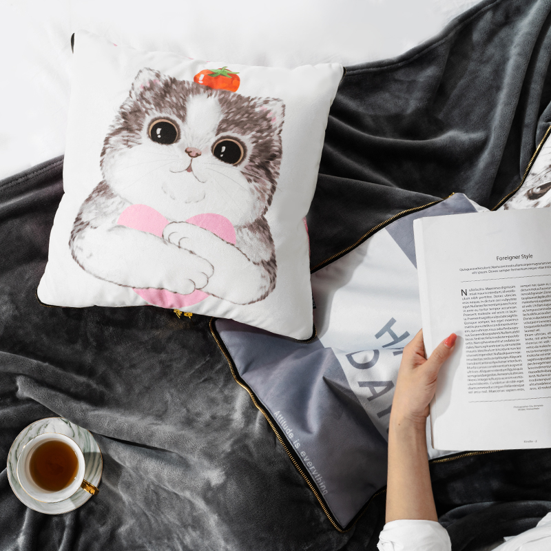 卡通可爱短毛绒抱l枕被子两用办公室汽车沙发靠枕垫空调被毯子 - 图0