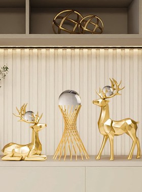 中式鹿创意轻奢招财摆件高档家居装饰品玄L关现代简约客厅电视酒