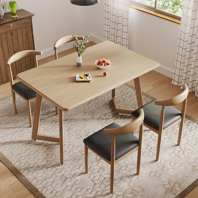 北欧餐桌家用小户型原木风4人6餐C桌椅组合简约现代一桌六椅长方 - 图1