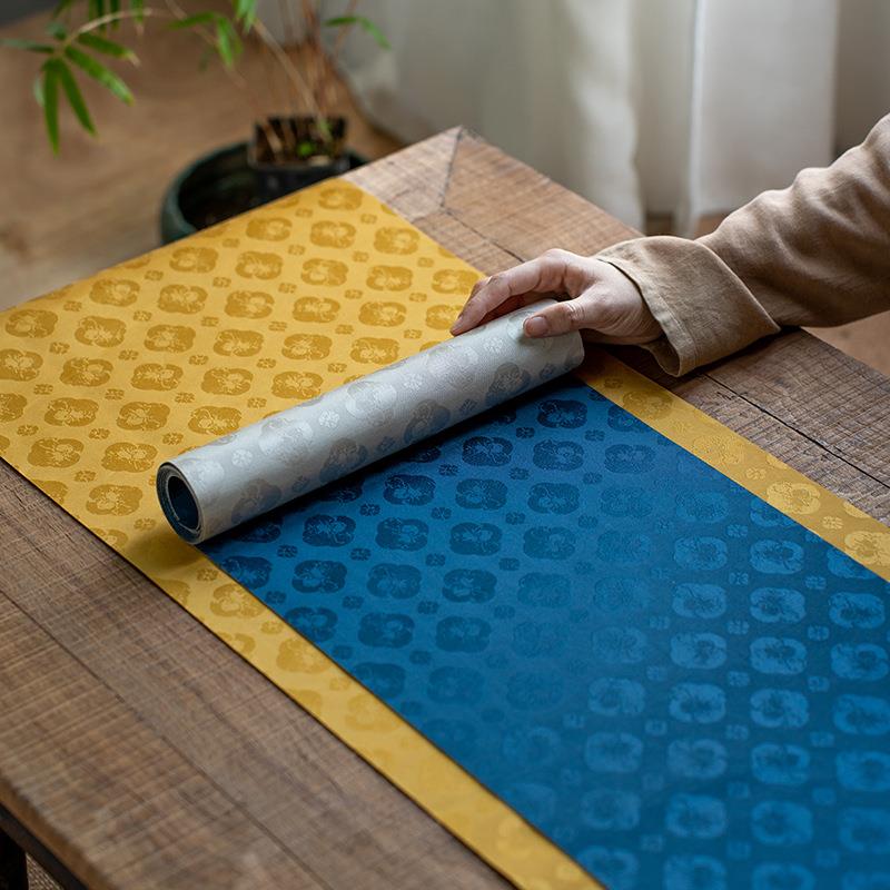 Chinese brocade waterproof tea mat pomegranate pattern high-end double-sided fabric table flag tea tablecloth tea mat tea set accessories