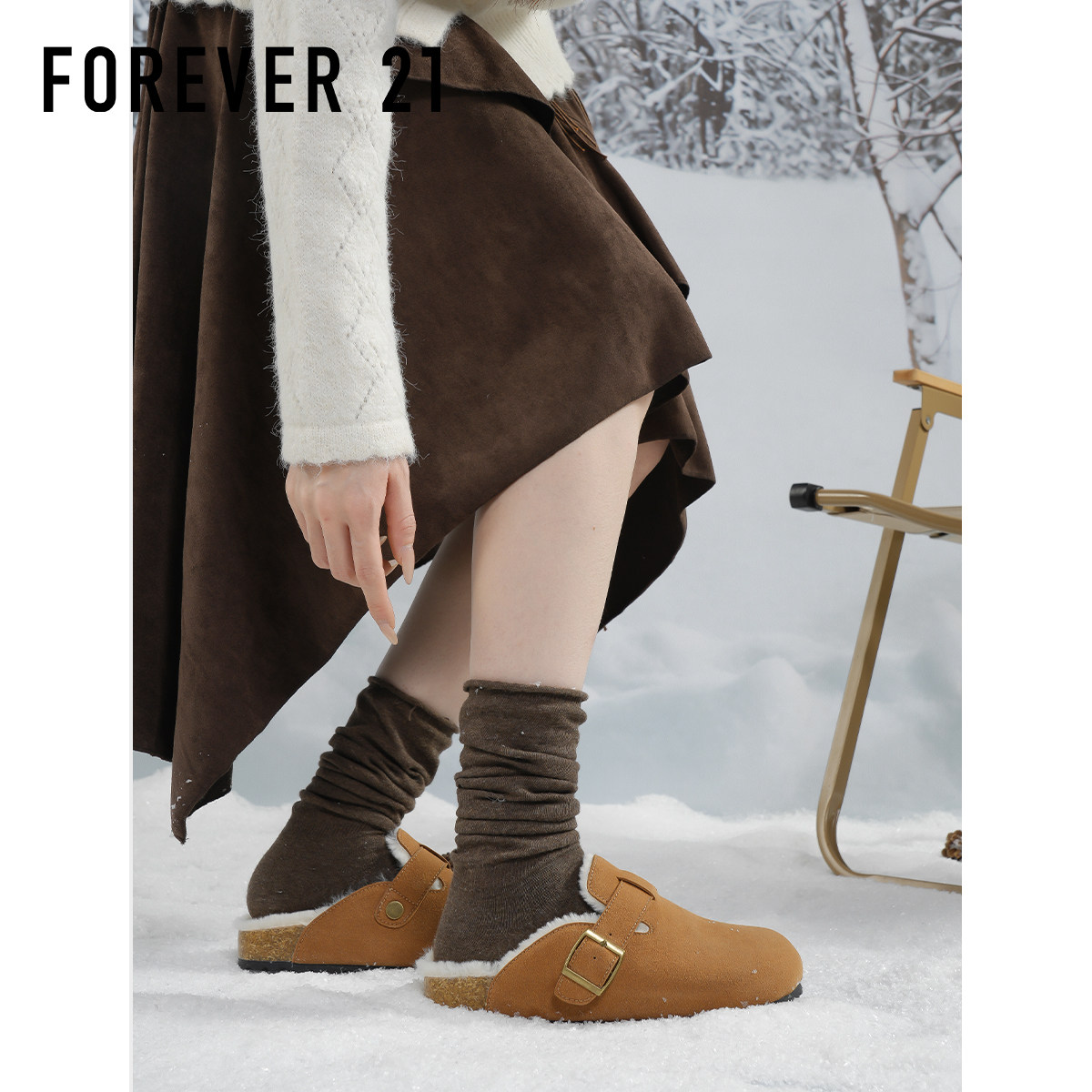 F21半拖加绒勃肯鞋女2025冬季新款保暖轻便软平底一脚蹬包头拖鞋,淘宝优惠券,粉丝福利购,淘宝优惠卷