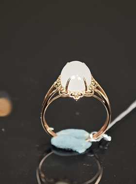 【孤品】18K金和田玉椭圆戒指