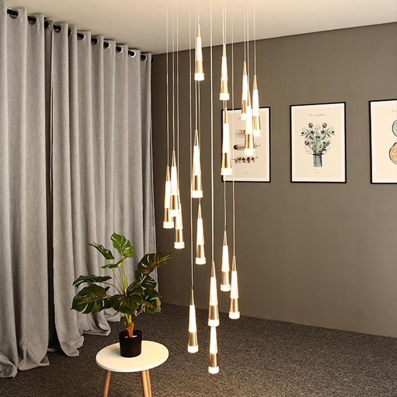 金色楼梯吊灯挑空客厅别墅复式楼挑高旋转楼梯间长吊灯loft公寓灯 - 图1