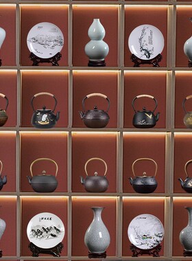 酒店茶室茶柜博古架装饰品新中式瓷器工艺品P摆件铁茶壶陶瓷花瓶