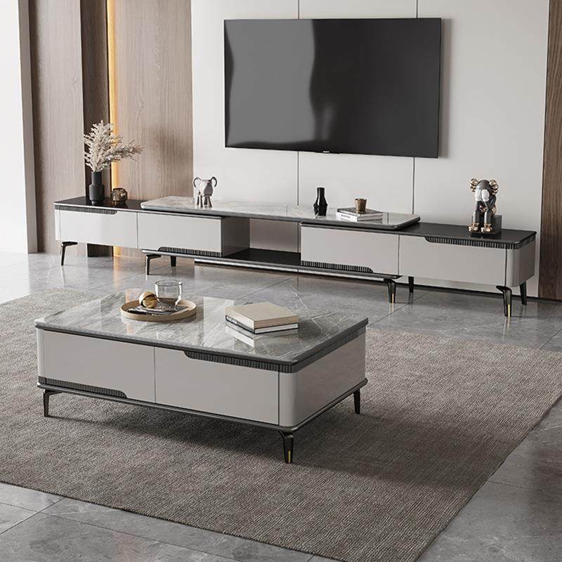 现代简约可伸缩意式轻奢岩板茶几电视柜组合实木小户型客厅落地柜,淘宝优惠券,粉丝福利购,淘宝优惠卷