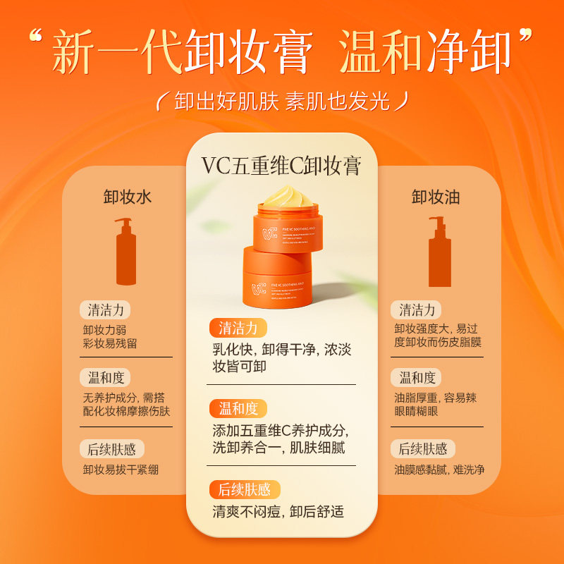 【VC卸妆膏】五重维C舒润净颜卸妆膏温和清洁保湿控油舒缓不刺激 【VC卸妆膏】五重维C舒润净颜卸妆膏温和清洁保湿控油舒缓不刺激