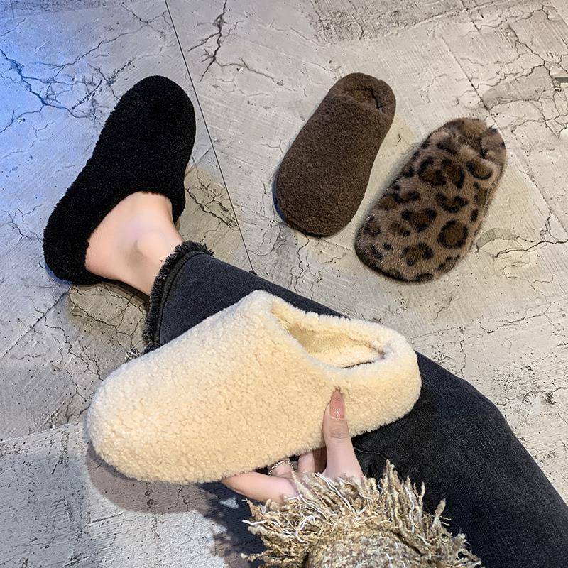 羊羔毛毛鞋一脚蹬2025年新款懒人保暖博肯棉鞋托包头半拖鞋面包鞋 - 图1