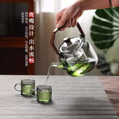 围炉煮茶壶透黑提梁壶玻璃电陶炉煮茶器炭火炉烧水蒸煮一体泡茶壶 - 图0