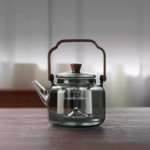 围炉煮茶壶透黑提梁壶玻璃电陶炉煮茶器炭火炉烧水蒸煮一体泡茶壶 - 图3