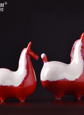 新中式陶瓷小马摆件家居饰品书房B博古架唐马 客厅玄关装饰工艺品