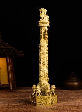 华表摆件精致华表柱摆件中华柱龙柱纯H铜办公室摆件家居饰品工艺