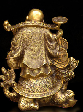 纯铜坐龙龟弥勒佛五子闹佛站像禅D意家用玄关招财摆件大肚佛笑佛