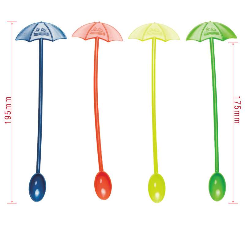 源厂新款创意塑料咖啡棒 KTV调酒塑料果汁棒 伞型带勺搅拌棒 - 图0