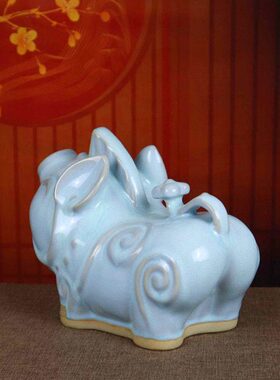 书房卧室装饰白色陶瓷禹州神垕钧呆萌家居卡通瓷花瓶小猪摆件摆设
