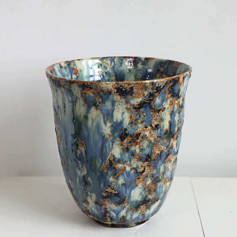 中古芬顿油画风陶瓷花瓶复古斗笠碗大口花盆花器绿植客厅玄关装饰,淘宝优惠券,粉丝福利购,淘宝优惠卷