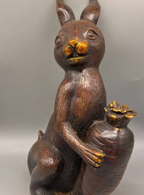 仿古器工艺品家居办公室肖铜兔子吧台生装饰古玩礼品摆件纯铜收藏