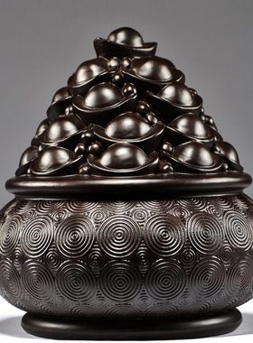 黑檀木雕聚宝盆摆件客厅实木家居玄关电视柜装饰公司店铺摆设送礼