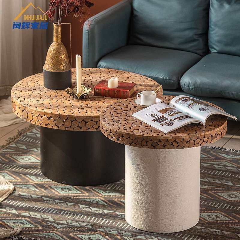 设计师创意实木客厅沙发茶几拍摄装饰小圆桌工作室小户型家用边几,淘宝优惠券,粉丝福利购,淘宝优惠卷