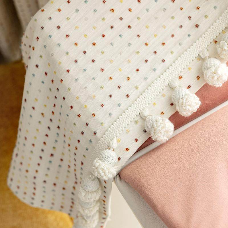 女孩奶油风窗帘卧室飘窗公主棉麻遮光儿童房窗帘彩色糖豆点窗帘布,淘宝优惠券,粉丝福利购,淘宝优惠卷