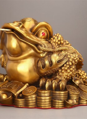 金蟾风水摆件旺财生财金蝉客厅办公桌大中小号招财三足蟾蜍纯黄铜