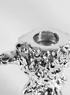 电镀银色自由烛台现代简约样板间轻奢抽象几何摆件售楼部桌面创意