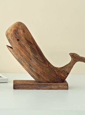 手工雕刻海洋霸主创意大鲸鱼木鱼旅游文创可爱动物巨齿鲸木质摆件