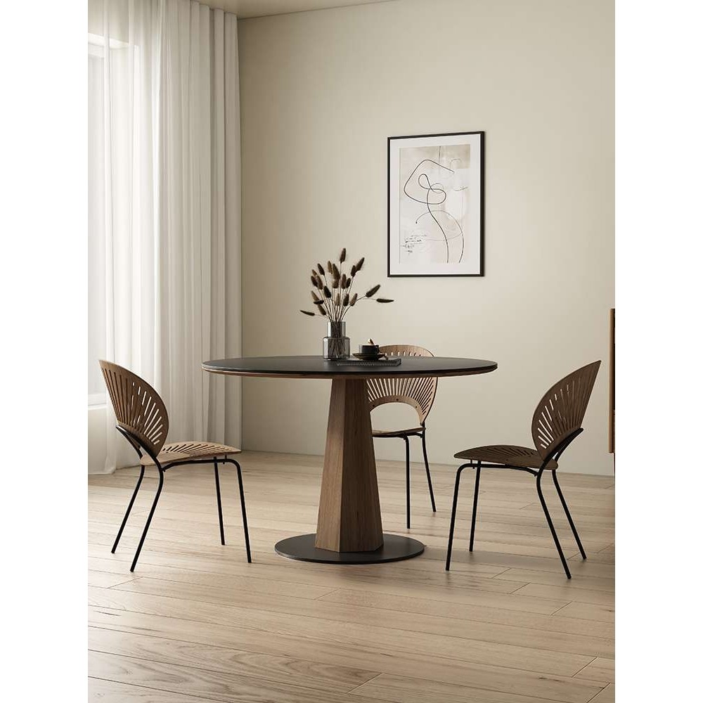 实木圆形岩板餐桌简约小户型纯黑圆桌复古黑胡桃色家用餐厅饭桌,淘宝优惠券,粉丝福利购,淘宝优惠卷