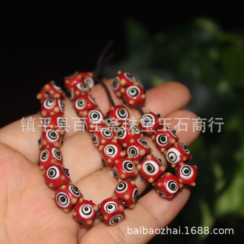 中古老琉璃蜻蜓眼珠串珠链 古珠老珠子老琉璃方形蜻蜓眼配件 - 图2