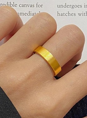 古法金包银泥鳅i背戒指男女平面实心对戒简约素圈指环情侣对戒礼