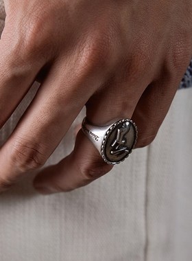 现存25s立体手工I雕琢镀银反杯戒指