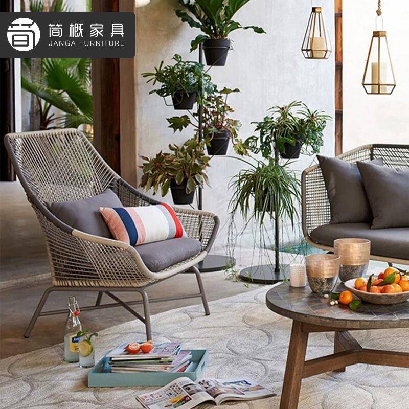 户外别墅庭院藤椅茶几组合露台花园休闲桌椅酒店民宿阳台桌椅套装 - 图0