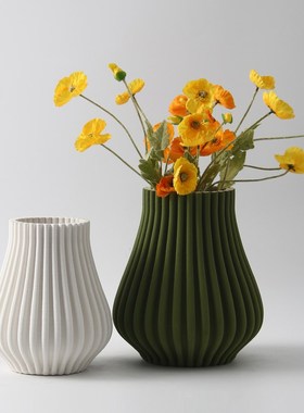 现代简约轻奢墨绿亚麻色r陶瓷3D打印花瓶摆件样板间客厅花器装饰