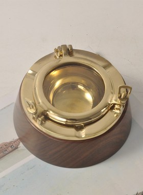 北欧覆古工e业风印度进口黄铜手工实木烟灰缸高档会所别墅桌面摆