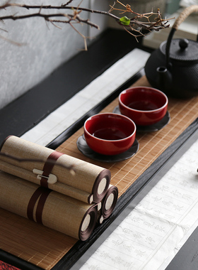 新中式卷轴书卷笔托假q书托盘组合摆件客厅茶几书房样板间软装饰