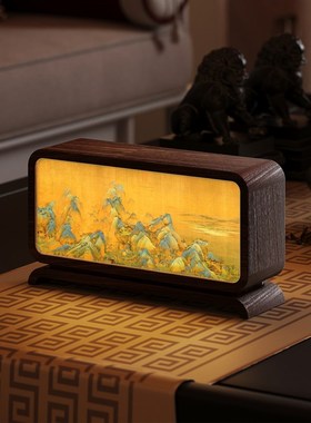 千里江山摆件国风小夜灯t黑胡桃木灯光画新中式茶空间氛围灯摆设