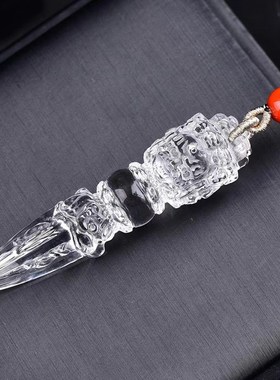 5A天然白水h晶普巴金刚降魔杵吊坠黄水晶撅男款车挂女款送鉴定书