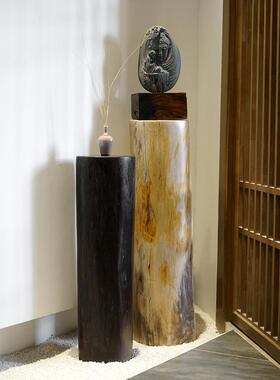天然树化石柱子花架落地摆件木化石玄关装饰架子石柱家居现代镇石
