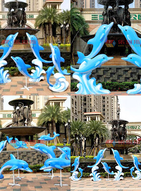 依塔斯玻璃钢海豚雕塑海洋主题公园装饰摆件户外商业街景观装饰