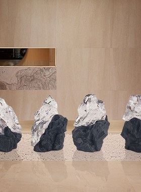 简约现代透明树i脂雕塑客厅样板房玄关艺术摆件桌面招财石头