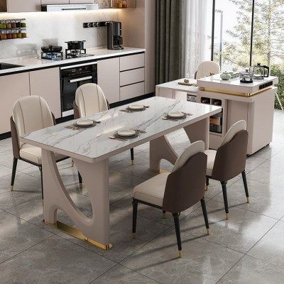 岩板餐桌岛台一体轻奢2024年新款旋转伸缩实木简约现代电磁炉茶桌,淘宝优惠券,粉丝福利购,淘宝优惠卷