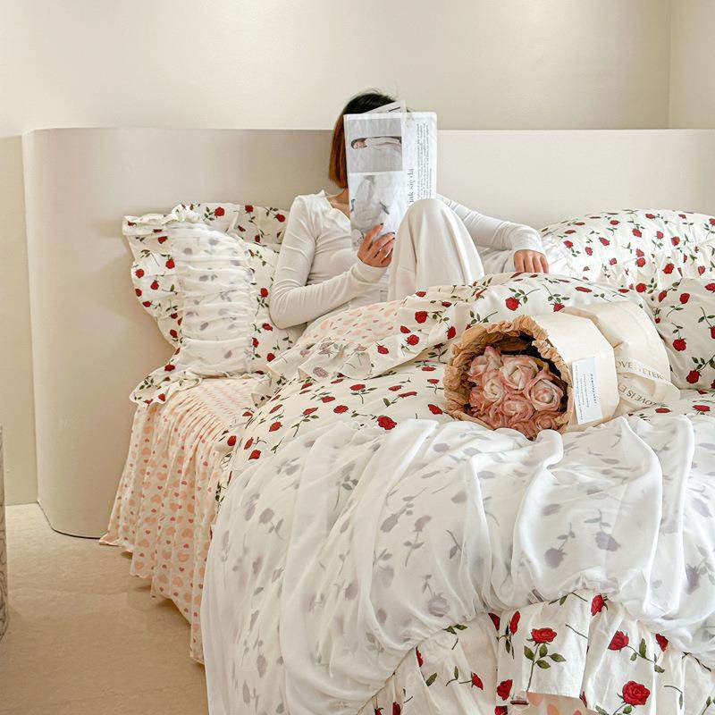 玫瑰恋人法式全棉花边蕾丝床裙四件套纯棉a类床上用品南通公主风,淘宝优惠券,粉丝福利购,淘宝优惠卷
