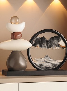 时来运转流沙画摆件客厅电视柜酒柜玄F关轻奢高档办公室轻奢装饰