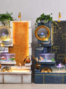 风车造景摆件室内玄关鱼缸轻家用奢水景喷泉O水轮落地客厅流水循