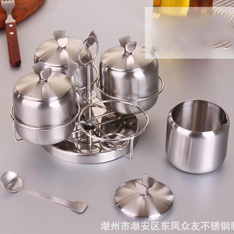 厂家旋转不锈钢三味四味调味罐厨房用品套装调料盒调味瓶糖盐,淘宝优惠券,粉丝福利购,淘宝优惠卷