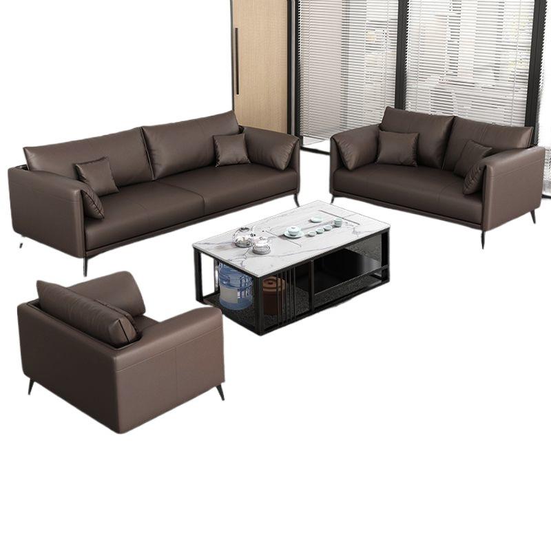 酒店沙发茶几组合套装极简中式商务办公会客接待洽谈猫爪皮沙发 - 图3