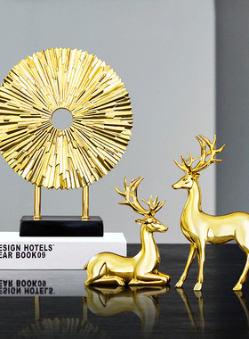 客厅酒柜玄关金色麋鹿摆件轻奢现代网红装饰O品创意家居桌面工艺