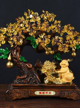水晶发财树迎客松葫芦工艺品摆件公司前台办公桌客厅摆件装饰品