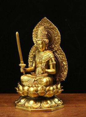 纯黄铜不动尊菩萨不动明王佛像摆件仿古家居客厅佛像装饰品铜佛像