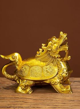 纯黄铜八卦龙龟摆件头工艺品玄关客厅装饰礼四象全方兽福禄